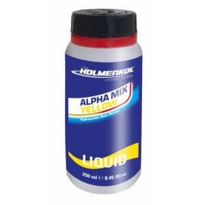 Holmenkol AlphaMix Yellow Liquid, ski wax warm, snowboard wax warm, vloeibare ski wax, vloeibare snowboard wax, Holmenkol vloeibare wax kopen, wax zonder strijkijzer, fluorvrije ski wax, fluorvrije snowboard wax, Holmenkol AlphaMix kopen, ski onderhoud wax, snowboard onderhoud wax, Holmenkol Liquid Wax 250ml.