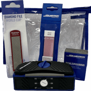 "Holmenkol Slijpset Pro 20551 – complete professionele slijpset met Racing Files, File Guides, Diamond File, Oxyd Mini, Grinding Rubber en Kulturtasche XL voor ski en snowboard"
